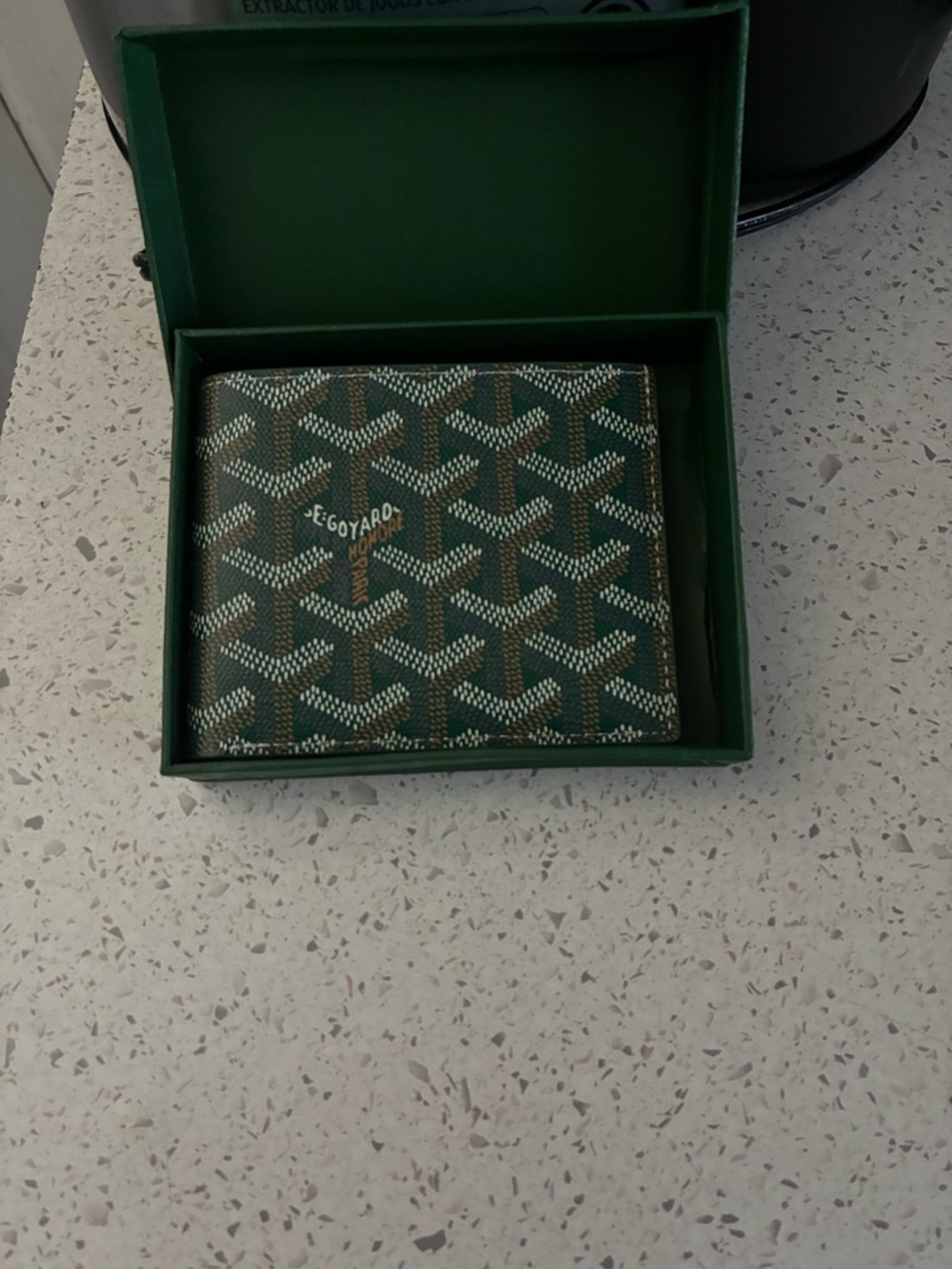 Goyard Folded Wallet in Dark Green with White Chevron Motif